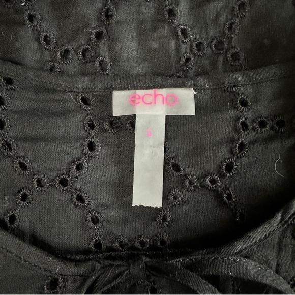 Echo Black Eyelet Long Sleeve Dress Beach Swim Summer Cover-Up Size L - Picture 3 of 4